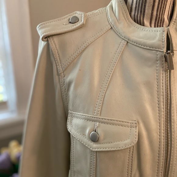 Attention Women's Cream Leather Utility Jacket - Picture 4 of 11